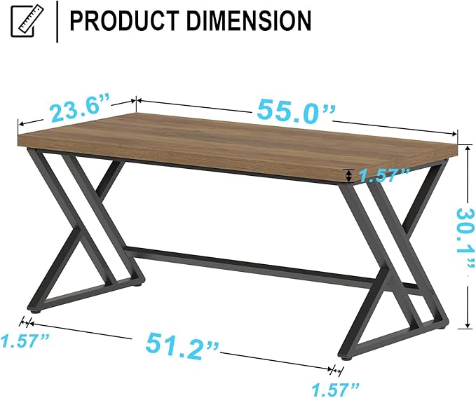 LVB Wood Computer Desk, Rustic Home Office Executive Desk for Bedroom, Industrial Wooden Computer Writing Study Work Gaming Table, Modern Metal PC Student Simple Desk with Storage, 55 Inch, Rustic Oak
