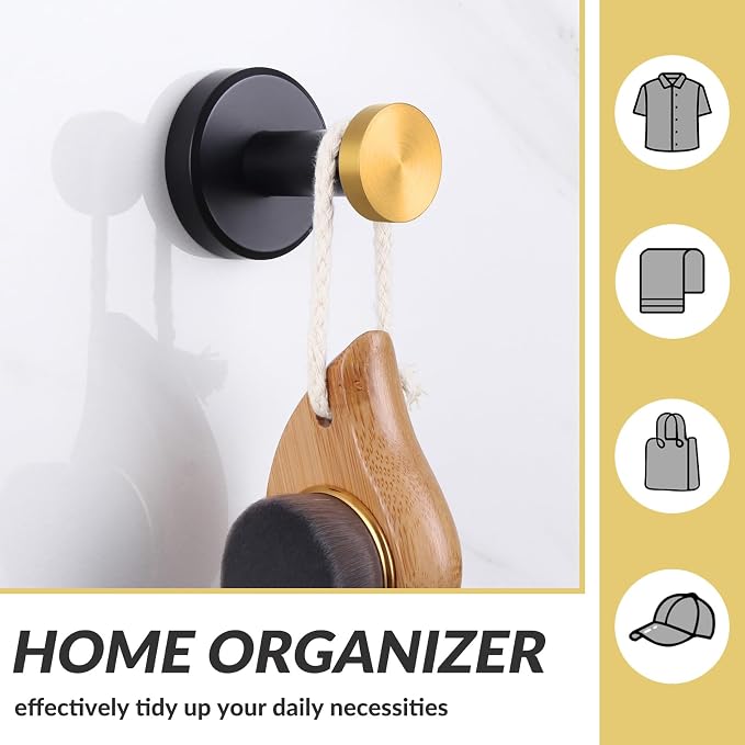 APLusee Black Gold Robe Towel Hook, Stainless Steel Coat Hanger, Clothes Holder for Bath Toilet Accessories, Wall Mounted