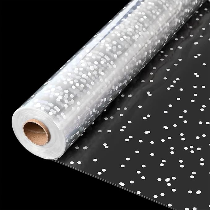 CMFYHM Clear Cellophane Wrap Roll(34" x 120’Ft) 3Mil Polka Dot Cellophane, Cellophane Gift Wrap Roll, Cellophane Wrap for Gifts, Baskets, Flowers, Party Decorations