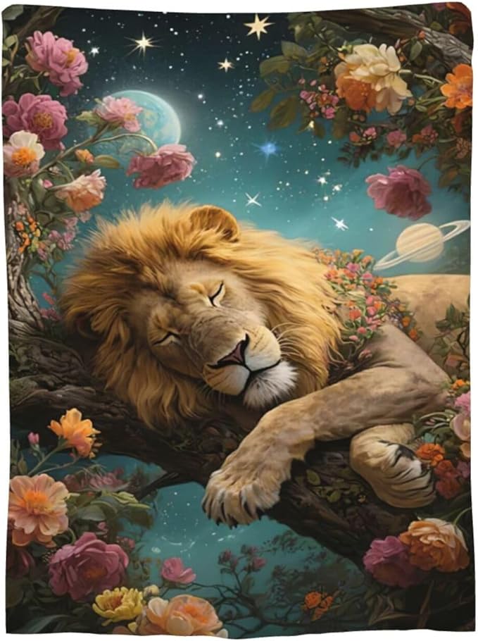 Lion Blanket Lion Throw Blanket Animal Soft Cozy Fleece Fuzzy Stuffed Plush Flannel Gifts for Girls Women Boys Kids Adults 60"X80"