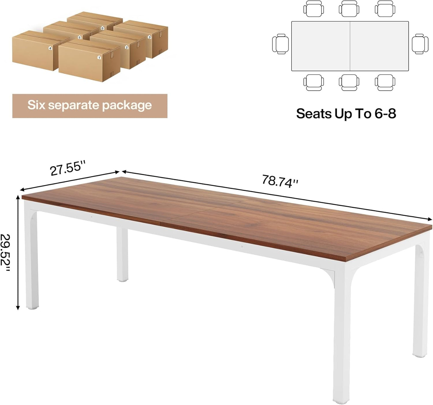 Tribesigns 6.5 FT Conference Table - Modern Large Office Meeting Table | 78.74" W x 27.56" D, Walnut