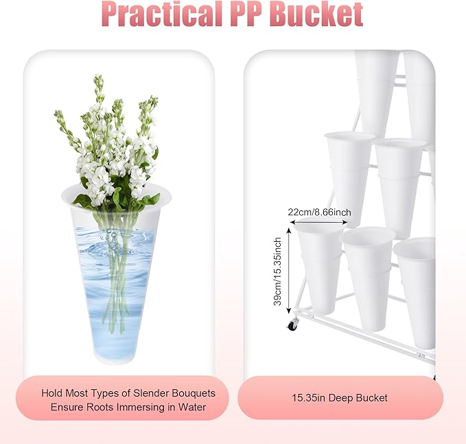 3 Tier Metal Plant Stand with 9 Buckets, Wheels, Heavy Duty Flower Cart for Indoor/Outdoor, Garden, Florist