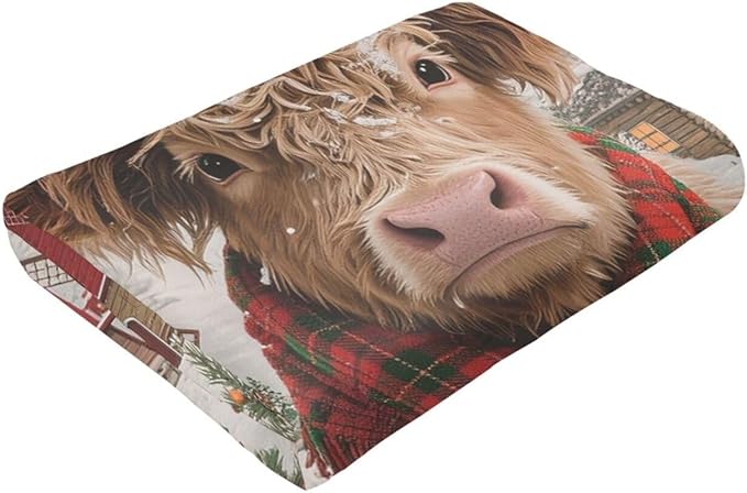 Highland Cow Blanket Christmas Cattle Throw Blanket Winter Snow Soft Cozy Fleece Fuzzy Stuffed Plush Farm Animal Flannel Gifts for Girls Women Boys Kids Adults 40''x50''