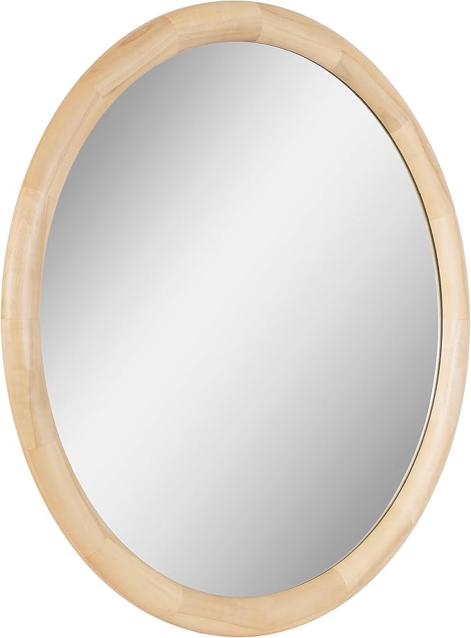 Kate and Laurel Dessa Modern Round Wooden Wall Mirror; 32 Inch Diameter; Natural; Transitional Circle Bathroom Vanity Mirror with Chunky Rounded Profile and Solid Poplar Wood Frame