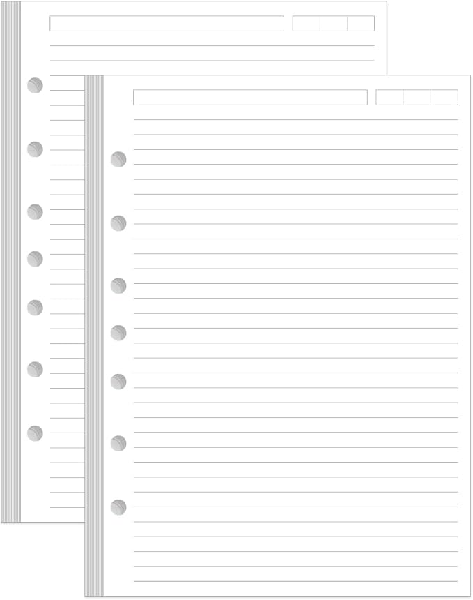 (2-Pack) Mini Binder Lined Paper for 3 or 7 Ring Binders - 200 Sheets/400 Pages Paper Refills, 100gsm, 5.8" x 8.5"
