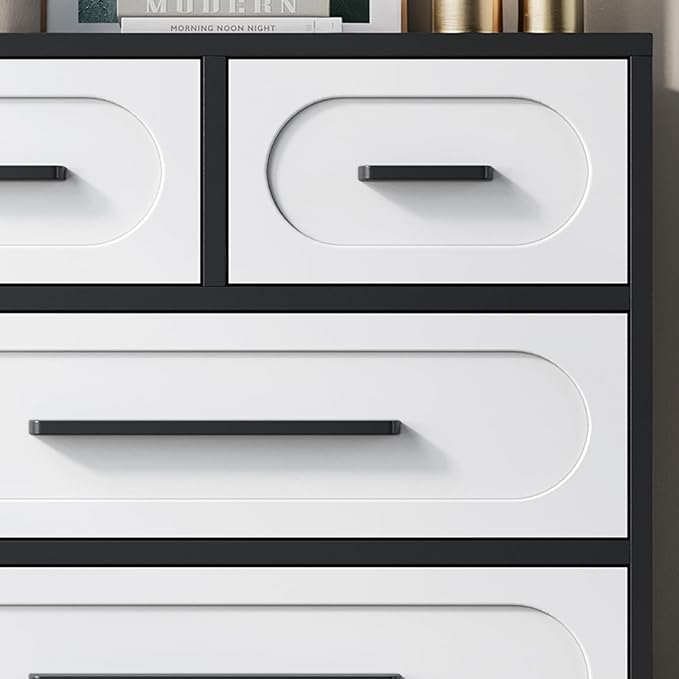 White Dresser for Bedroom, Modern 6 Drawer Dresser with Solid Wood Handle, Wood Chest of Drawers, 44" Tall Bedroom Storage Cabinet, Closet Organizer for Living Room, Hallway