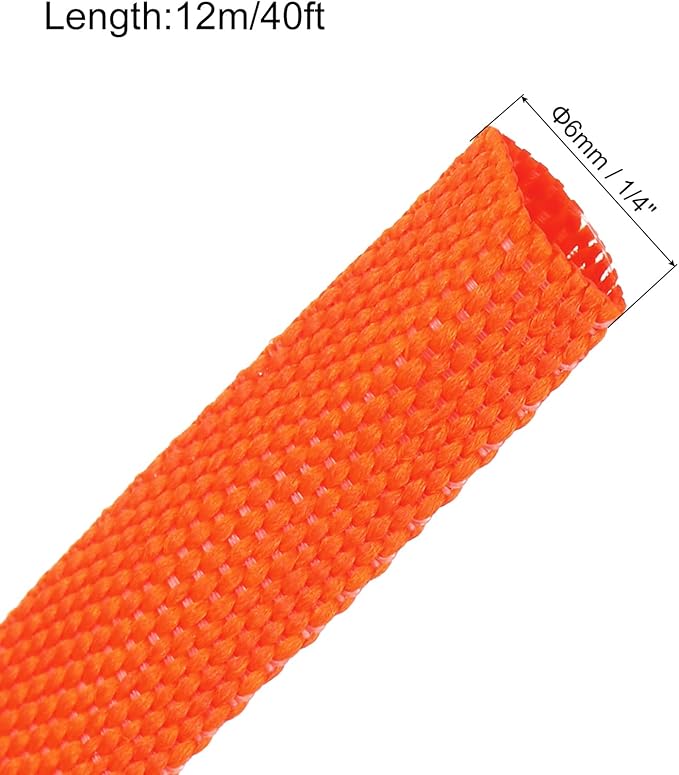 MECCANIXITY Braided Cable Sleeves Heat Shrinkable Fabric Sleeving, 1/4" 40ft Orange 2:1 Ratio Heat Shrinkable Cord Protector for Harness Cable, Network Cable Protection, Cable Management