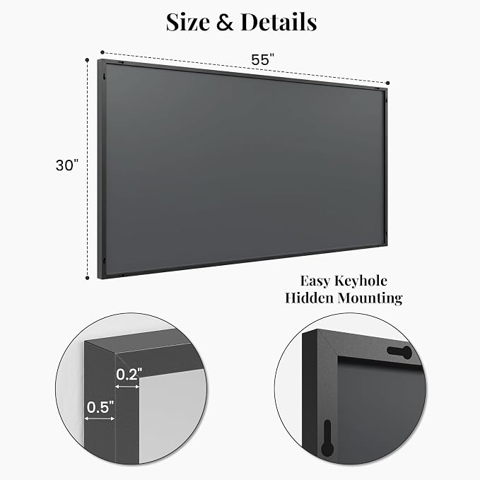 55"x30" Black Landscape Bathroom Mirror for Double Vanity, Shatterproof Tempered Glass, Narrow Metal Frame, Ultra-Flush Wall-Mounted