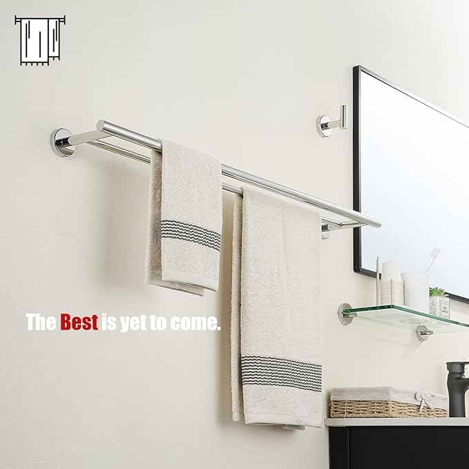 JQK Double Bath Towel Bar, 30 Inch 304 Stainless Steel Thicken 0.8mm Towel Rack for Bathroom, Towel Holder Polished Chrome Wall Mount, Useable Length 27 Inch, TB100L27-CH