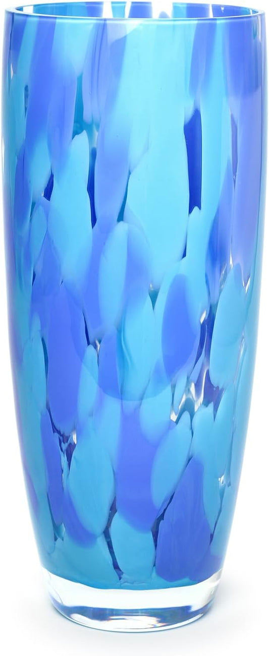 Ca D Oro Murano-Style Glass Vase Blue Confetti Effect Hand Blown Art Glass Crystal for Flower, Room Decoration and Centerpiece - Model AD3