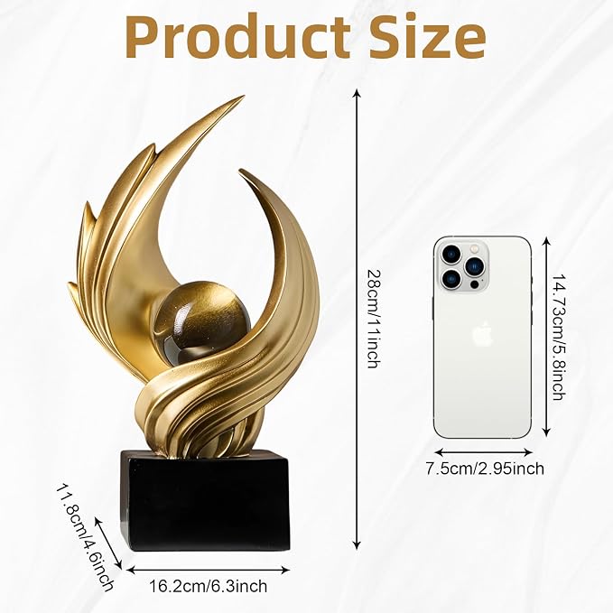 Modern Art Statue Decor, Abstract Swirl-Shaped Sculpture with Glass Ball Resin Art Figurines Centerpiece Sculptures for Home Decor Living Room Stand Coffee Table Office Bookshelf Decoration (gold)