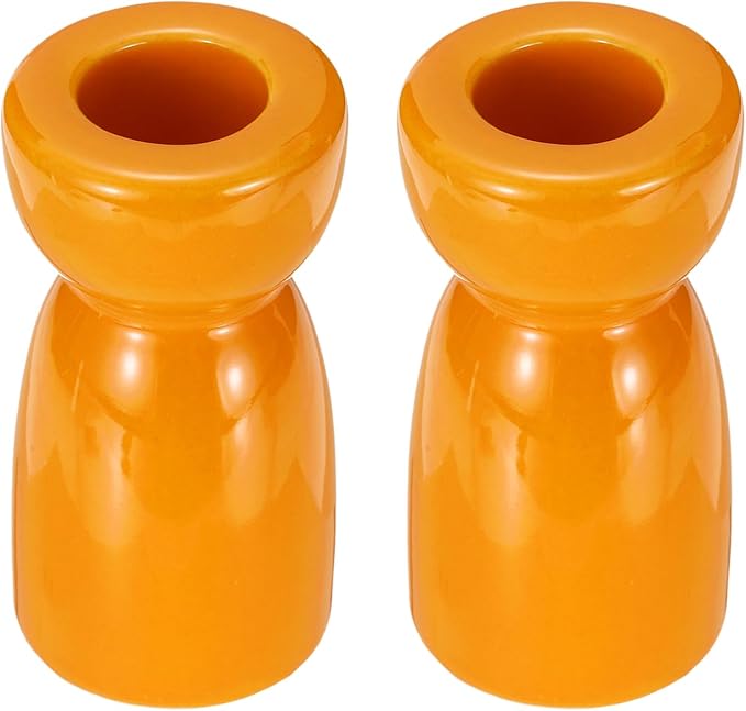 uxcell 2 Pack Candlestick Holder Bright Orange Ceramic Taper Candle Holder Candle Stand Holders Modern Style Decoration for Centerpiece Tabletops Anniversary