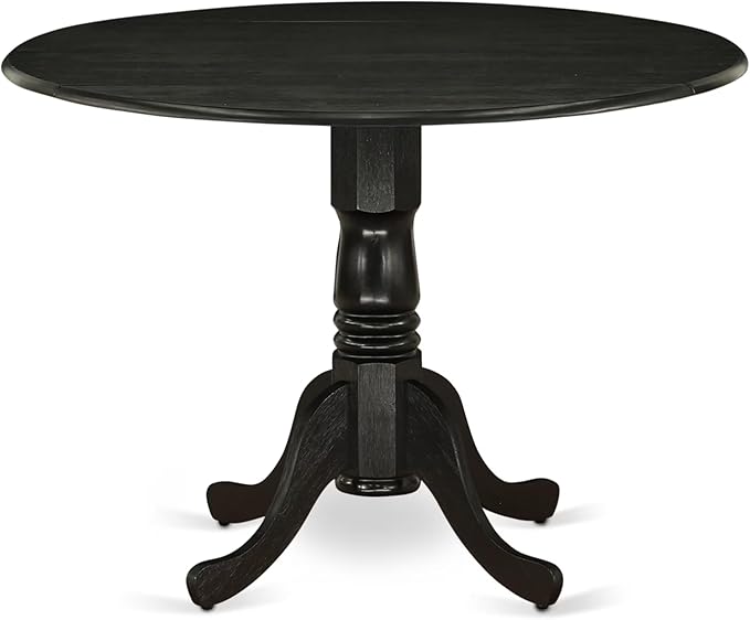 East West Furniture DLT-ABK-TP Dublin Dining Table - a Round Wooden Table Top with Dropleaf & Pedestal Base, 42x42 Inch, Wirebrushed Black