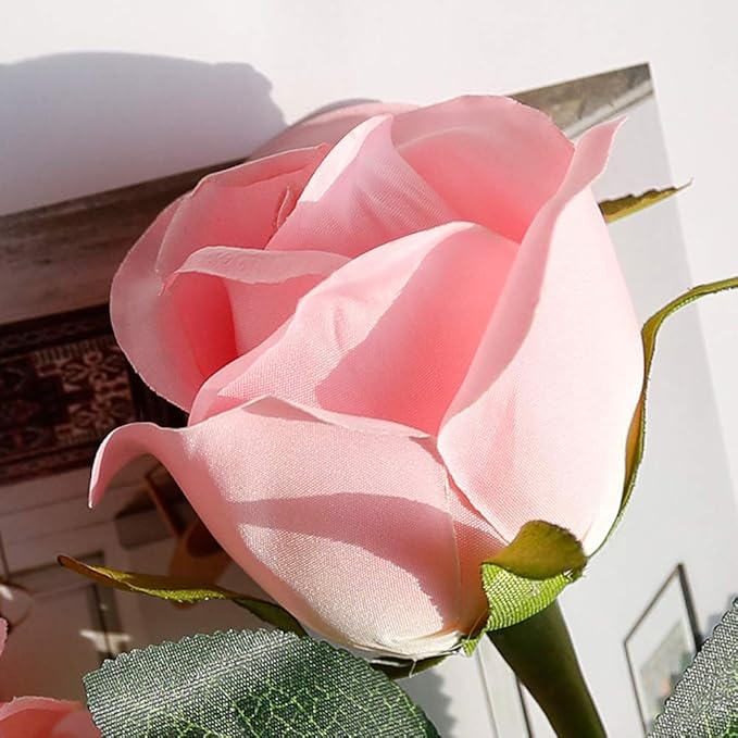 Veryhome Artificial Flowers Silk Roses Fake Bridal Wedding Bouquet for Home Garden Party Floral Decor 10 Pcs (Pink Straight stem)