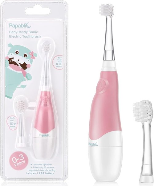Papablic Sonic Electric Toothbrush for Babies & Toddlers | 2-Stage Design, Pink, Ages 0-3