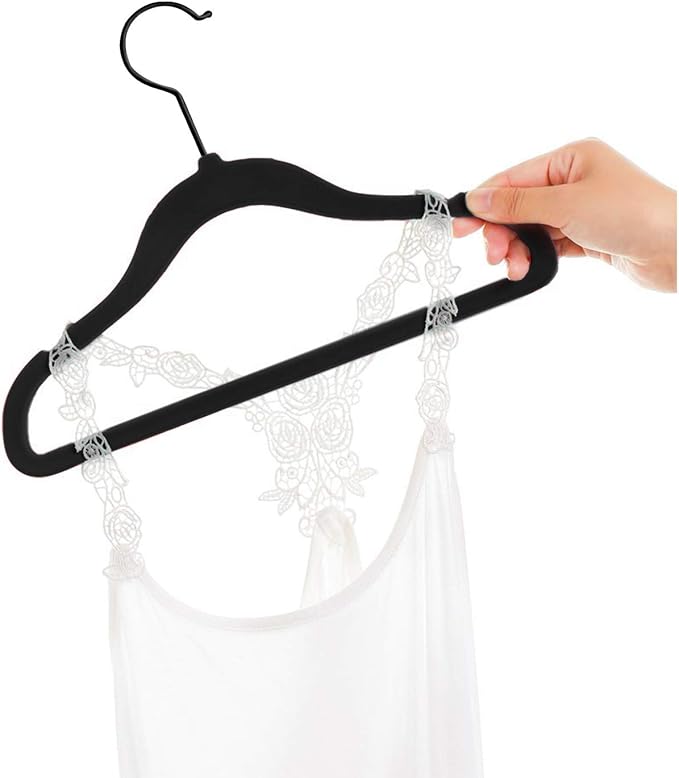 MIZGI Baby Velvet Hangers,Non-Slip Kids & Toddler Hangers,11.8 Inch Hangers for Baby Clothes,Pack of 50(Black/Black)