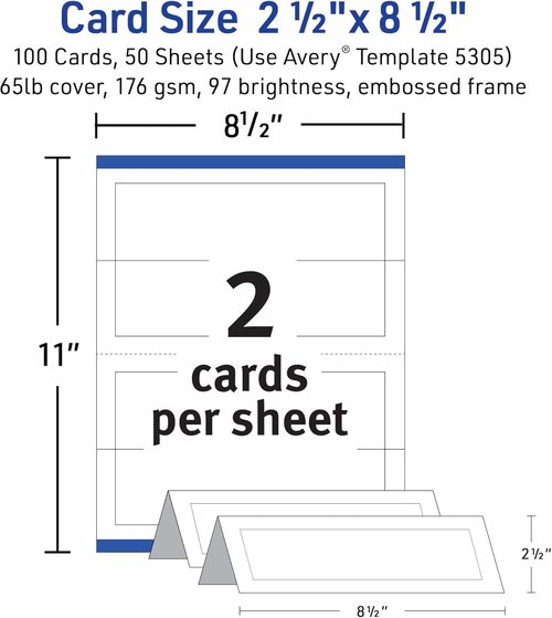 Avery Printable Tent Cards - Sure Feed Technology, Matte White, 2-1/2" x 8-1/2", 100 Blank Cards