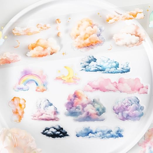 AuriicLeaf Cloud PET Tape Set, 6 Rolls Pre-Cut Sky Ephemera for Junk Journaling, Scrapbooking, Crafting, DIY Projects, Diaries, and Art Supplies
