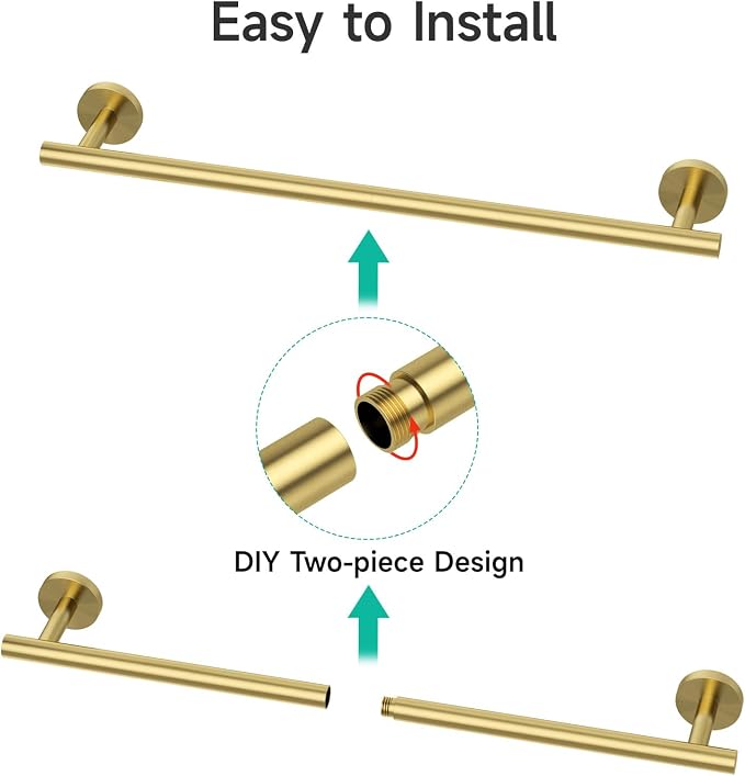 USHOWER Light Gold Towel Bar, 22-Inch Towel Racks for Bathroom Wall-Mounted, SUS304 Stainless Steel Towel Rod (Total Length 24-Inch)