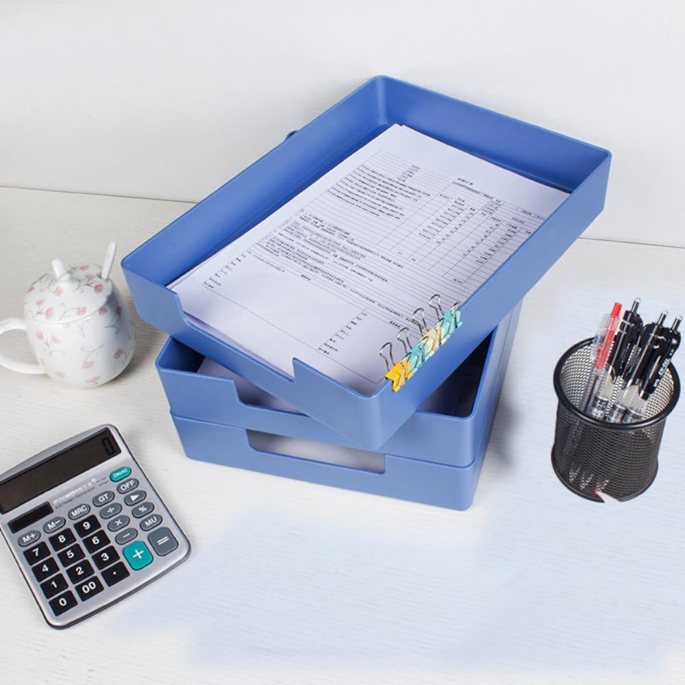 Skiennix Letter-Size Tray - A4 Plastic Desk Drawer Organizer for Office & Home Storage (Blue)