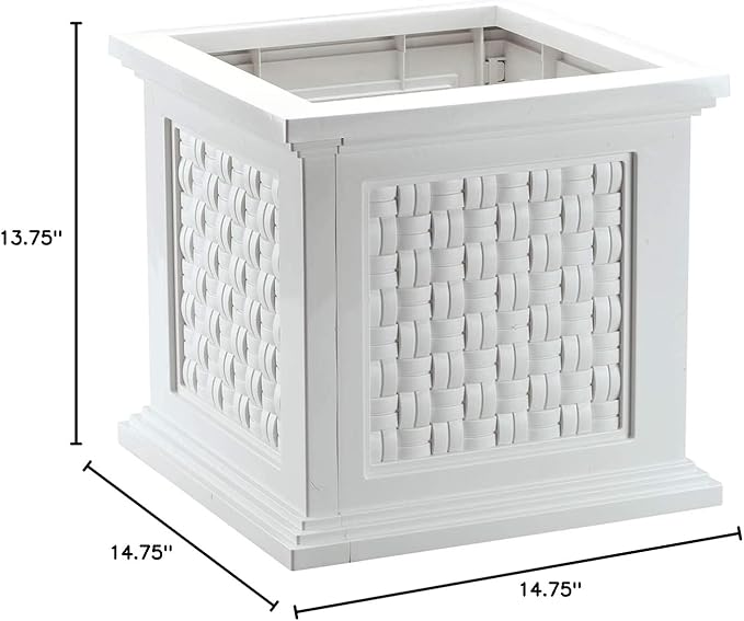Fox Valley Traders Lightweight All-Weather Rattan-Style Planter Box - Versatile Presentation - Premium-Grade Polyethylene Material - Easy Assembly - 14.75" x 14.75" x 13.75", White Design