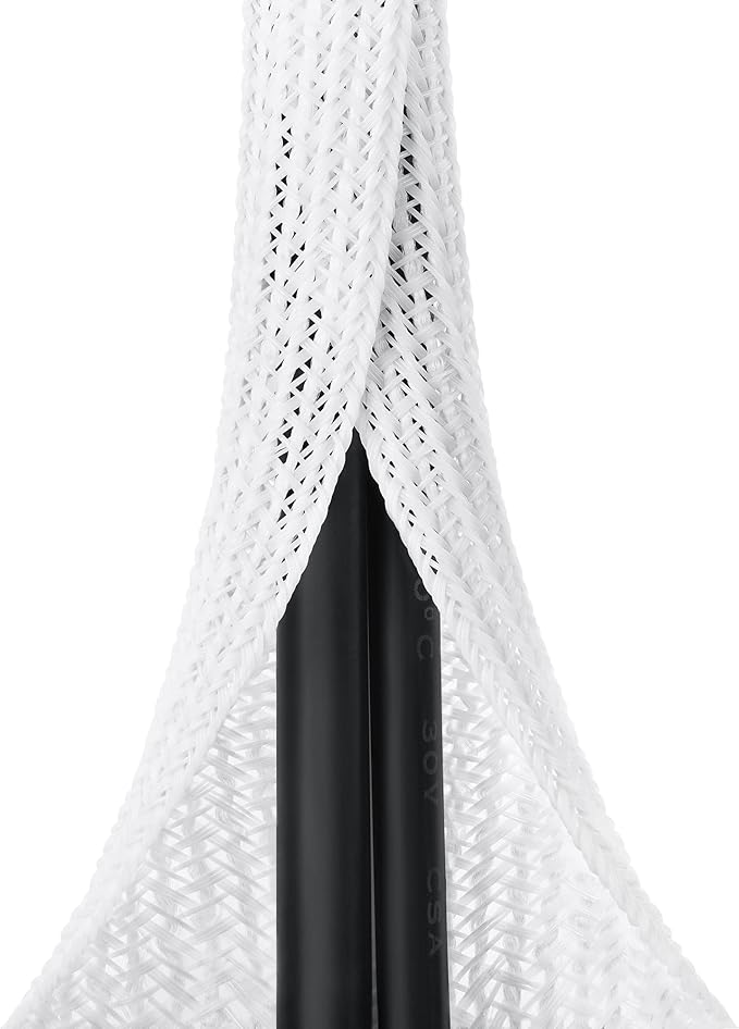 20ft - 3/8 inch White Cable Sleeve, Cable Organizer for Desk PC TV Computer, Wire Protector Cable Wrap Cover, Cord Management for Home Office