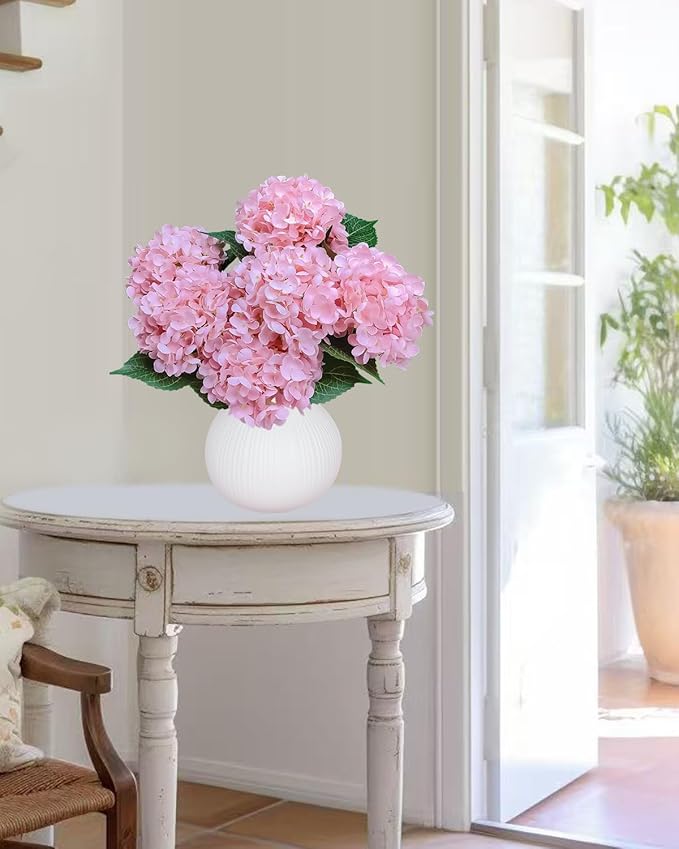 6PCS Premium Pink Hydrangea Artificial Flowers Bouquets, Light Pink Silk Hydrangea Flowers Heads with Stems, Fake Hydrangeas Flowers Arrangement, Faux Hydrangea Decor for Home Wedding Party