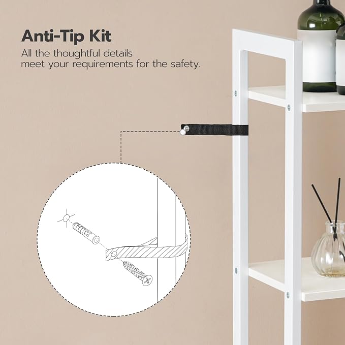 HOOBRO Over The Toilet Storage, 3-Tier Bathroom Organizer Shelf Over Toilet, Freestanding Bathroom Storage Shelves, Space Saver, Easy to Assemble for Room, White WT41TS01