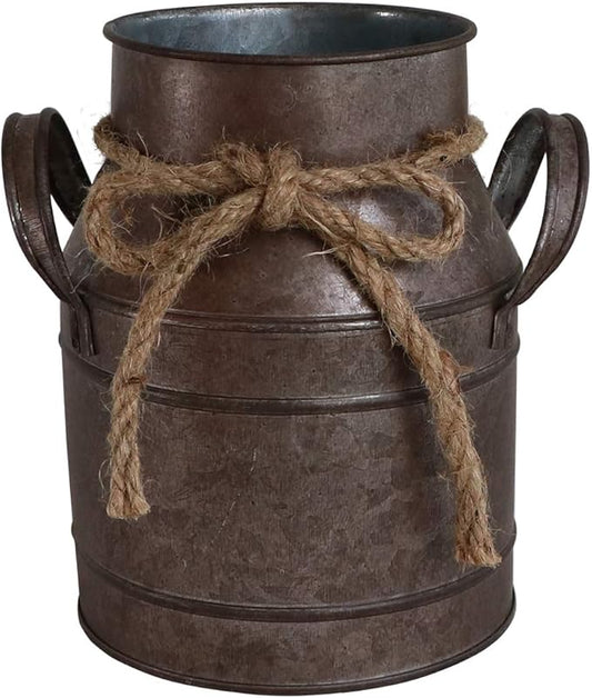 HyFanStr Shabby Chic Metal Flower Vase Rust Painted Decor Milk Can Bucket Country Primitive Jug Farmhouse Decoration Small