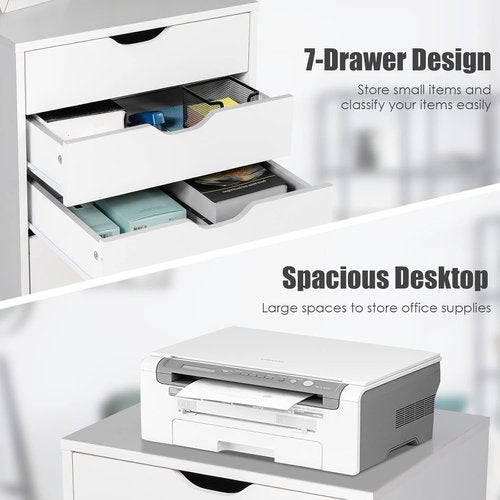 Regine Switzerland 7-Drawer Filing Cabinet - Mobile Vertical Office Storage with Wheels | White Finish