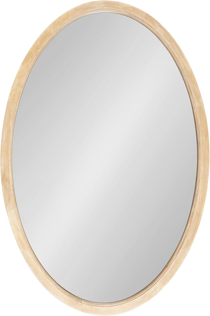 Kate and Laurel Hogan Modern Wooden Oval Wall Mirror; 24 x 36; Natural Wood; Transitional Rounded Mirror for Use as Bathroom Mirror or Entryway Mirror Decor