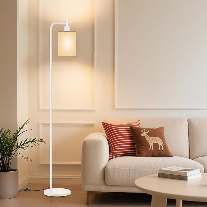 SIBRILLE Floor Lamp with Linen Shade, Dimmable Tall Standing Lamp with Remote Control & 3 Color Temperatures, Modern Floor Lamps for Living Room Bedroom Office Corner, 9W LED Bulb Included