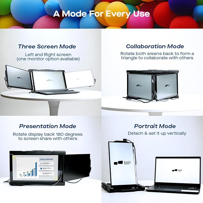 Portable Monitor - Mobile Pixels 13.3'' Trio Monitor for 13''-14'' Laptops with Built-in Kickstand, 1080P Full HD IPS Triple Screen, USB A/Type-C Plug and Play, Windows/Android/Mac (Optional Magnets)