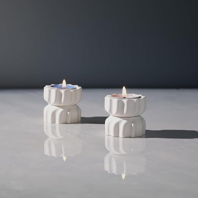 Spiral Grain Tealight Candle Holder Set of 2; Cement Tea Light Votive Candle Holder with a Twist; Decorative Small Cement Tea Light Holder for Coffee or Dining Table Decor; 2 x 2.1 Inches