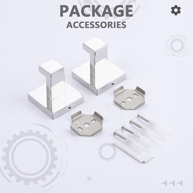 LANC Chrome Towel Hooks for Bathroom Wall Hooks, Heavy Duty Hand Towel Hanger SUS304 Stainless Steel for Bathroom Accessories Square Coat Robe Hook, Wall Mounted Silver Polished,A8805CP