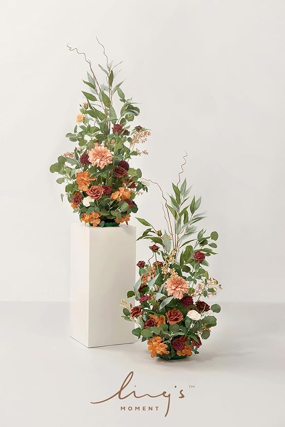 Ling's Moment 41" Tall Fall Free Standing Artificial Flowers Arrangements 2 pcs Wedding Arch Altar Stage Decorations Sunset Terracotta For Ceremony Reception Church Backdrop Outdoor Aisle Floral Party