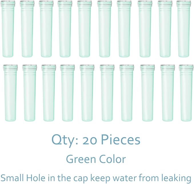 JFFX 20 Pcs Floral Water Tubes 2.8 Inch Green Color Plastic Flower Vials with Caps for Flower Arrangement Decoration