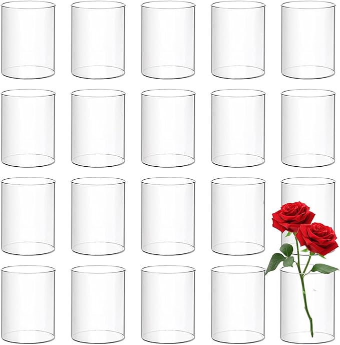 20 Pcs Plastic Vases, 4 Inch Clear Acrylic Cylinder Vase Bulk Floating Candle Holder Small Plastic Vases for Centerpiece Flowers Home Table Wedding Decor