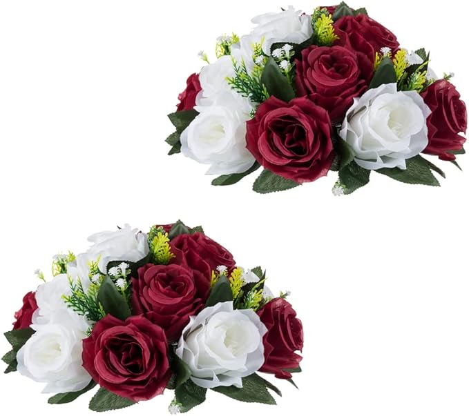 Flower Centerpieces for Wedding Tables: Wedding Table Decorations Burgundy & White Flower Balls Centerpieces for Engagement Cerebration Party Center Pieces 2 Packs