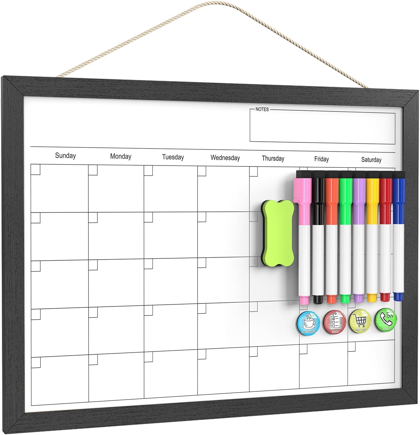Skiennix Dry Erase Calendar - 17x13 Inch Magnetic Wall Whiteboard with Wood Frame for Home & Office