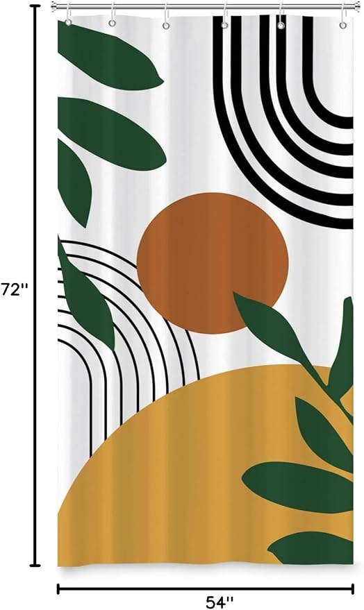 Boho Geometric Shower Curtain White Beige Mid Century Abstract Arch Curve Bathroom Curtain Minimalistic Sun Shower Curtain Sets for Bathroom Extra Long 54x72 in with 10 Hooks