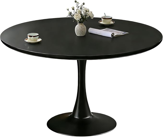 Round Dining Tulip Table for 4, Mid-Century Modern Table with Sturdy Metal Pedestal for Kitchen, Bistro, Cafe, Leisure (Black, 43.5 INCH)
