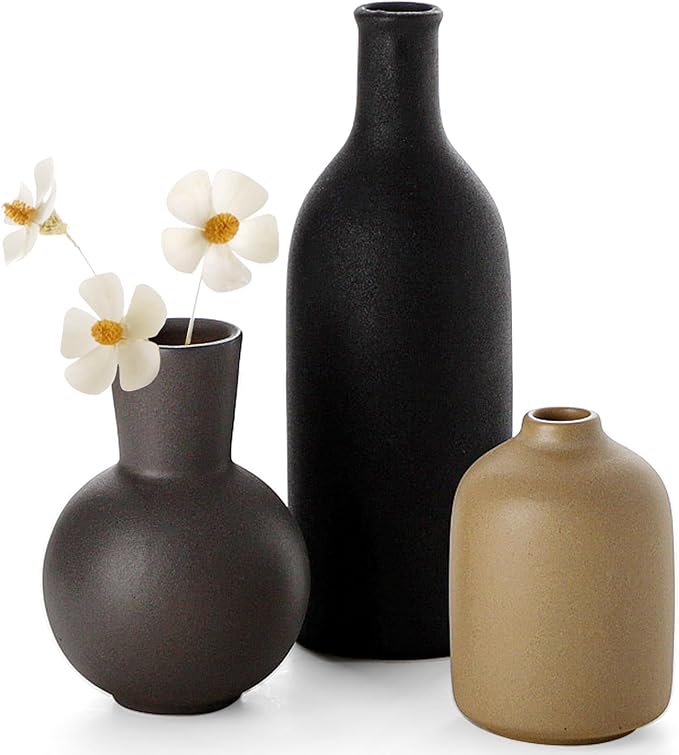 Ceramic Vase, Flower Vases Set of 3 Living Room Decor, Farmhouse Decor, Decorative Vase for Home Coffee Table, Book Shelf, Kitchen, Bedroom Centerpiece Table Decorations