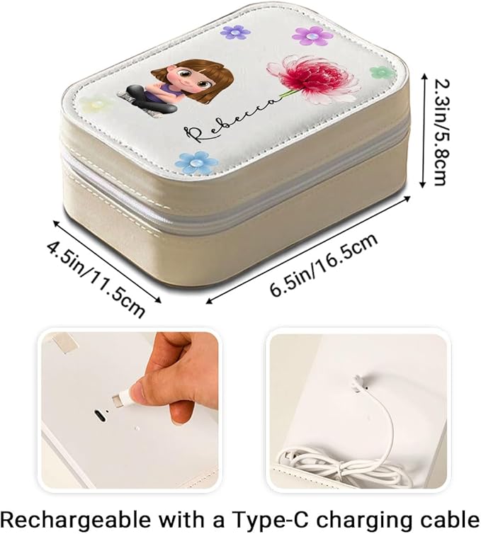 Wrappiness Girls & Women Lovely Makeup Box With LED Mirror - Personalized Jewelry Box Organizer Portable Ideal for Travel, Gift for Daughters Sisters Friends (Lovely Girl, Toddler Girls)