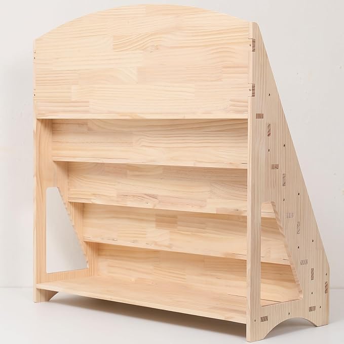 Montessori Toddler Book Shelf Organizer Single Sided Book Rack Display with Toy Storage, Children Baby Classroom Bookshelf, Kids Room bookcases cabinets & Shelves Natural Pine (31”)