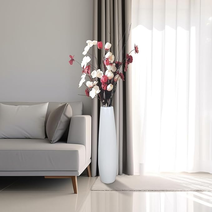 Ceramic White Floor Vase 24 Inches Tall Flower Holder Decorative Large Vases for Table Centerpieces Shelf Home Decor Living Room Branches Sky-Dried Flower Arrangement Simple Decorative