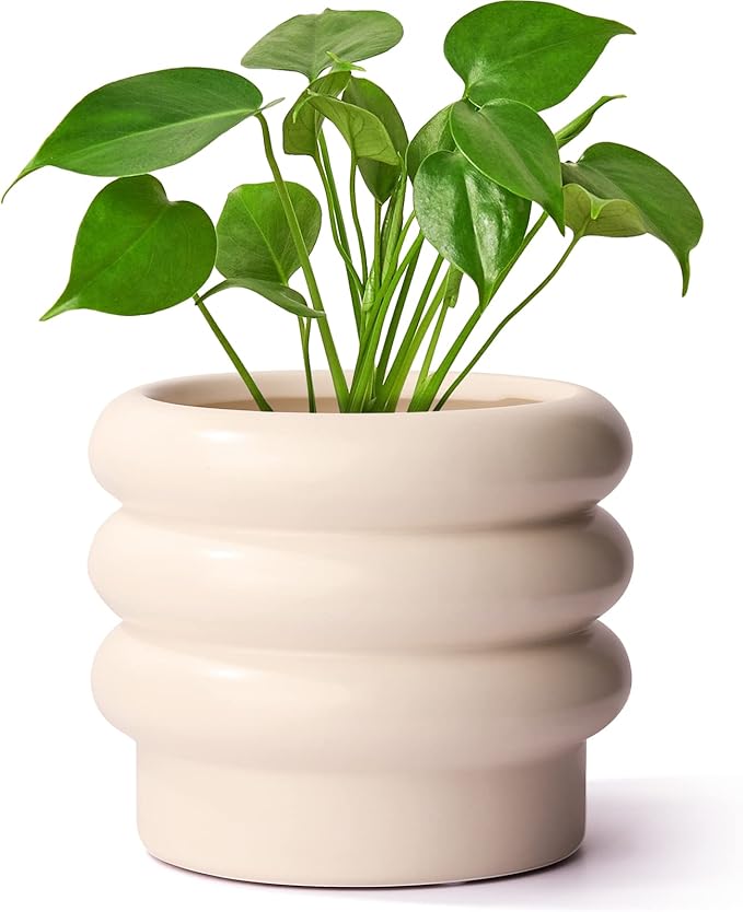 Tiered Bubble Ceramic Plant Pot, Creamy White 6 Inch Ceramic Planter with Drainage Holes, Flower Pot with Mesh Pad, Rubber Plugs, Plante Pots for Indoor Plants Outdoor, Modern Décor