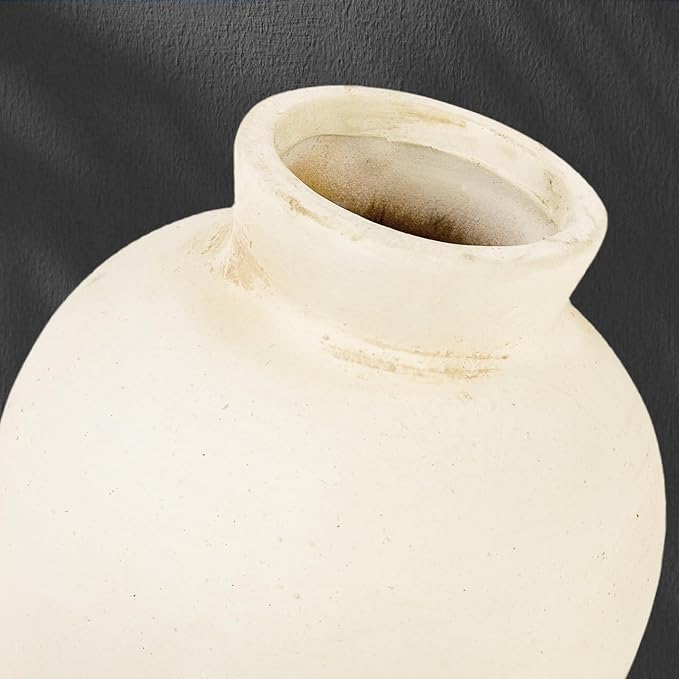Ceramic Decorative Flower Vase | 6 Inch Pottery Rustic Farmhouse | Boho | Whitewashed Terracotta Vase for Home Decor, Table, Living Room, Bathroom, Shelf, Mantel Decoration, Terra, White