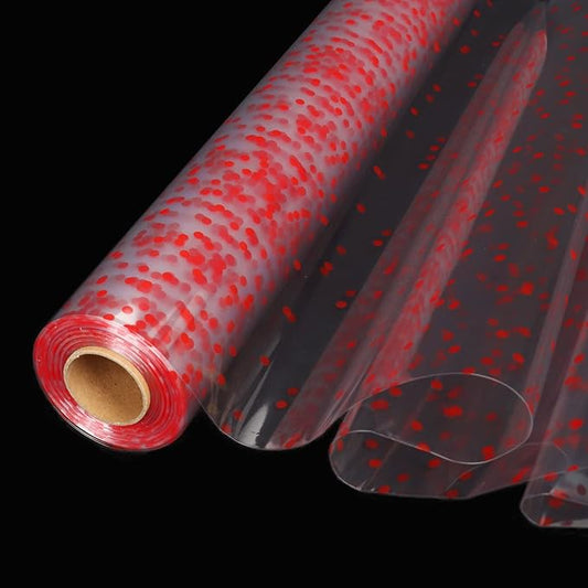 CMFYHM Clear Cellophane Wrap Roll(34" x 120’Ft) 3Mil Red Polka Dot Cellophane, Cellophane Gift Wrap Roll, Cellophane Wrap for Gifts, Baskets, Flowers, Party Decorations