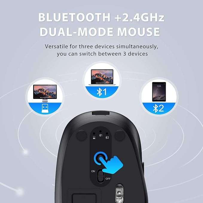 iClever DK03 Bluetooth Keyboard and Mouse, Rechargeable Dual-Mode (Bluetooth 4.2 + 2.4G) Wireless Keyboard and Mouse Combo, Ultra-Slim Multi-Device Keyboard for Mac, iPad, Apple, Android, Windows
